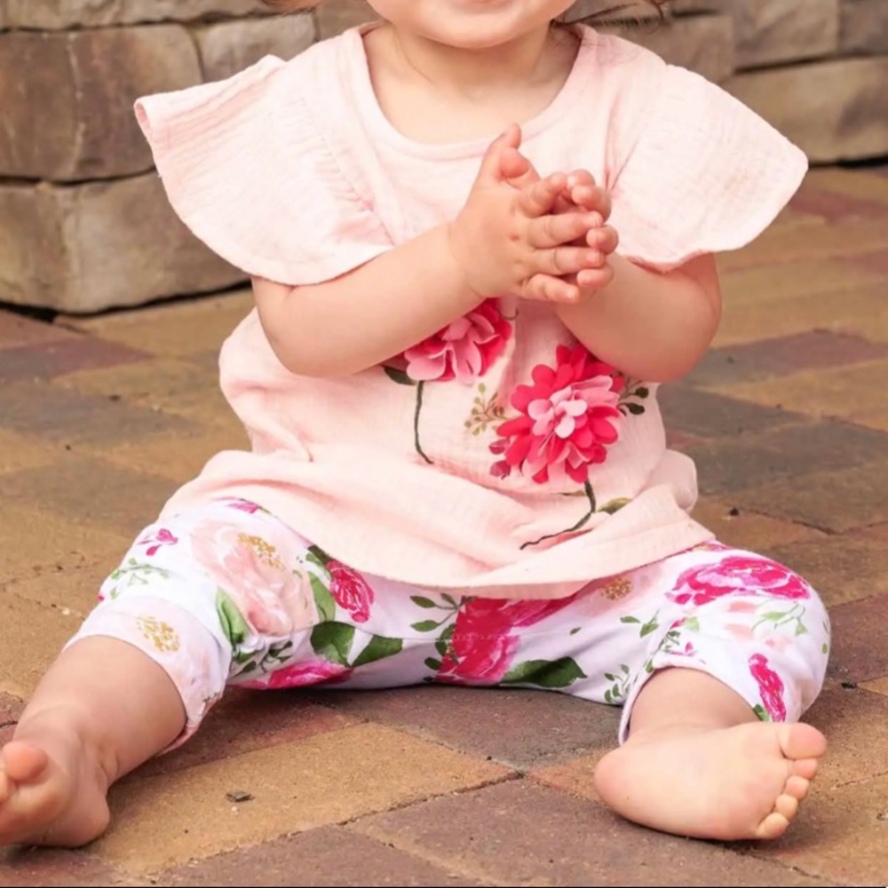 NWT Mud Pie Pink Peony Tunic & Leggings Set 4T - Picture 3 of 3